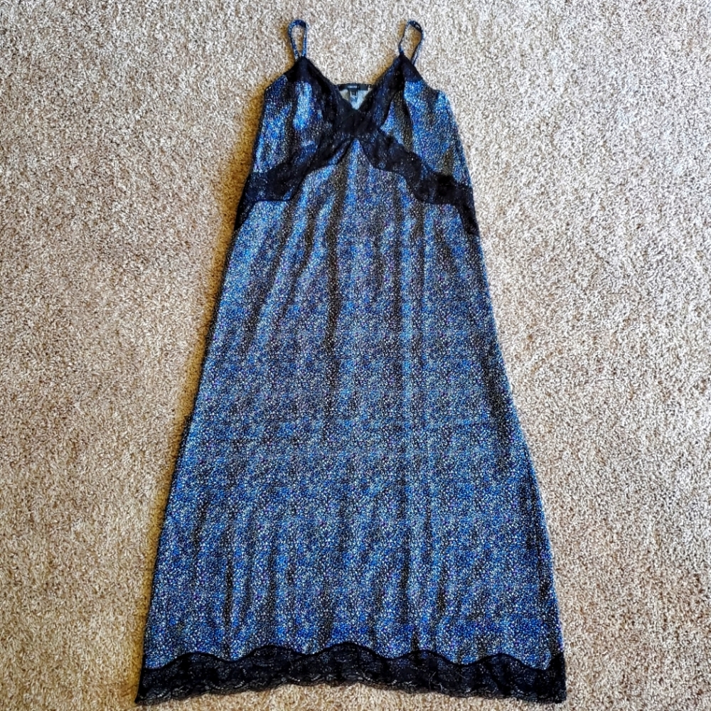 Lace Trim Blue Maxi Dress